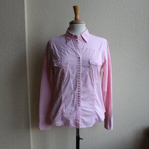 Woman’s Roper Western Shirt Pink Pearl Snap Medium Rodeo Cowgirl Texana Chic M